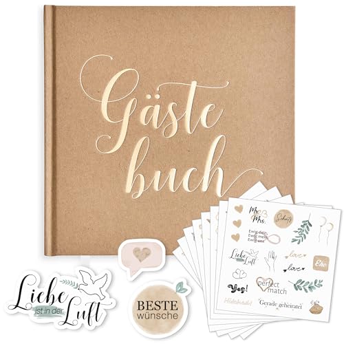 Plantvibes Gästebuch Hochzeit + 164 Einzigartige Sticker Hochzeit in Deutsch und Englisch – 72 Seiten Premium Dickem Papier, Es Drückt Nicht Durch, Vintage-Stil - Ideal Für Hochzeiten