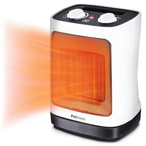 Pro Breeze 2000W Mini Keramik Heizlüfter energiesparend mit automatischer Oszillation, Zwei Leistungsstufen, Kleine Elektroheizung leise für Wohnzimmer, Büro, Terasse - Weiß