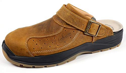 EuroRoutier Premium Leather Tucson Braun Clogs, SB+A+E+FO+SRC-zertifizierte Sicherheitsclogs (42)