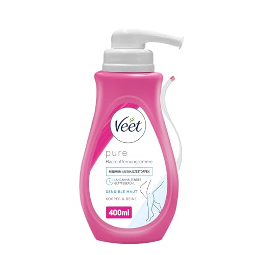 Veet Sensitive Haarentfernungscreme – Schnelle & effektive Haarentfernung für seidig-glatte Haut – Anwendungszeit 5-10 Minuten, Spender mit Spatel, 400 ml (1er Pack)