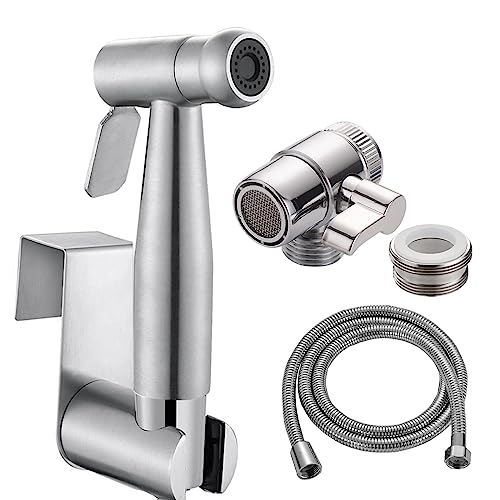 Bidet Handbrause Set für WC, Hand Sprayer mit Wasserhahn Umschaltventil, Wassertank Haken und 59 inch Duschschlauch - für Waschbecken Bad Küche