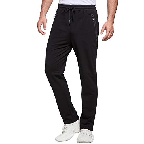 JustSun Jogginghose Herren Trainingshose Sporthose Herren Lang Baumwolle Fitness Hosen Herren Reissverschluss Taschen Schwarz XL