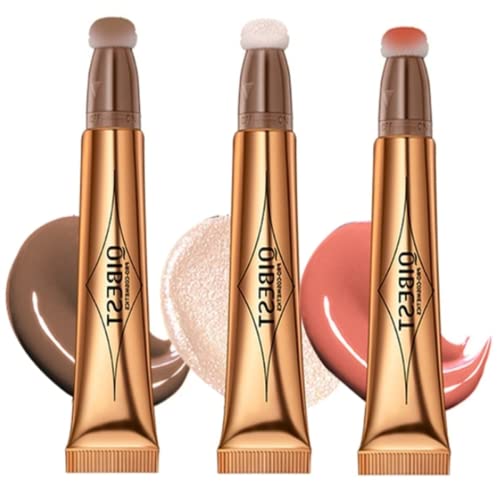 Beauty Searcher Flüssige Kontur Beauty Wand, Gesichts Highlighter und Bronze Stick mit Kissen Applicator befestigt, lange anhaltende seidige Creme Gesicht Highlighter Bronze Make-up Stick (01&02&04)