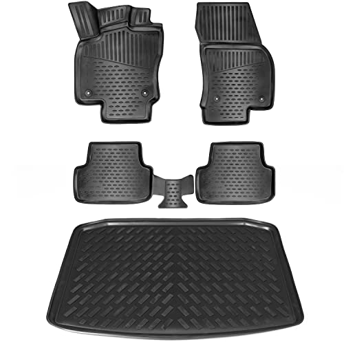 ELMASLINE Gummimatten & Kofferraumwanne Set für VW TIGUAN II 2016-2024 | Extra hoher 5cm Rand