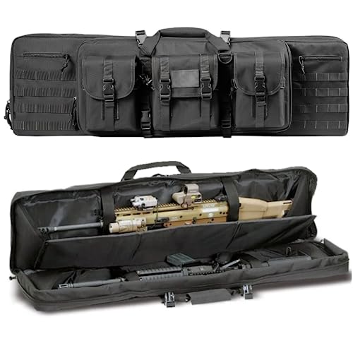 ACEXIER Double Rifle Bag Gepolsterte abschließbare Karabiner Lange Gewehrtasche Gewehrrucksack Waffentasche für Jagd Schießstand Schusswaffentransport mit Molle-System (Black,47inches/118cm)