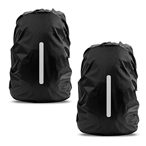 LAMA Regenschutz Rucksack wasserdichte 2 Stück Regenhülle Schulranzen mit reflektierende Streifen verstellbare Schnalle für Wandern Klettern Camping Radfahren Reisen Outdoor Aktivitäten L 41L-55L