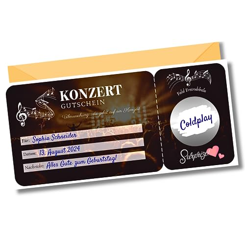 EQUIK PRODUCTS Gutschein Konzert, Konzertbesuch, Konzertkarte | Personalisierte Gutscheinkarte, Überraschungskarte, Rubbelaufkleber | Gutschein Musik | Gutschein Karten zum ausfullen (Konzert)