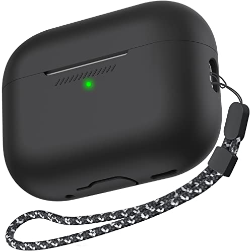 AHASTYLE Silikon Hülle für AirPods Pro 2 Case und Schutzhülle für AirPods Pro 2 [Unterstützung USB-C] [Front-LED Sichtbar] Kompatibel mit Airpods Pro 2. Generation (Mit Handschlaufe, Schwarz)