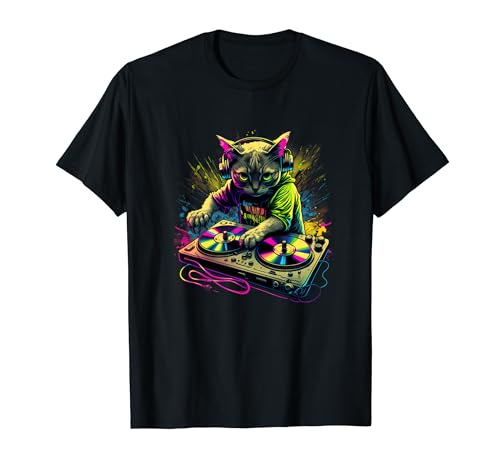 DJ Katze | Disco Katze | Schwarze Party Katze | Katzen T-Shirt