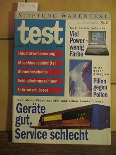 Stiftung Warentest Heft Nr. 2 / 1994: Hausratsversicherung, Maschinenspülmittel, Steuerbescheide, Schlagbohrmaschinen, Fahrradschlösser, Mittel gegen Allergien