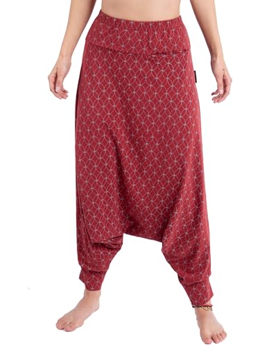 GURU SHOP Afghani Hose aus Bio-Baumwolle, Organic Haremshose, Pluderhose, Yogahose, Aladinhose, Bordeauxrot, Size:S (36)