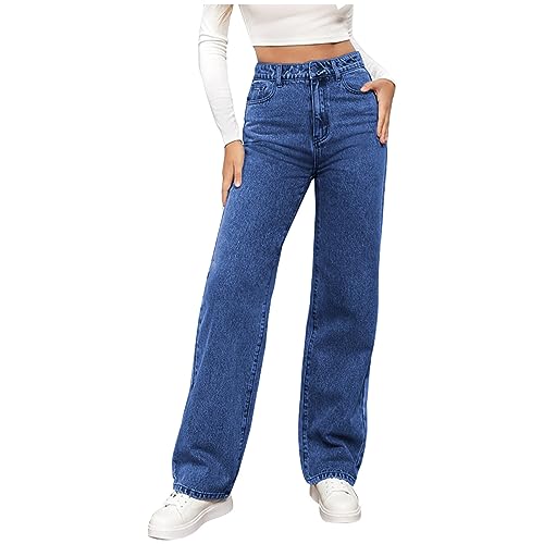 Damen Jeans Dehnbarem Gewaschenem Denim Modisch Vielseitig Gerades Bein Hose Kleidung Jean Stoffhose High Waist Skinny Baggy Hosen Damenhose Outdoorhose Winter Slim Fit Jeanhose (Dark Blue, XL)