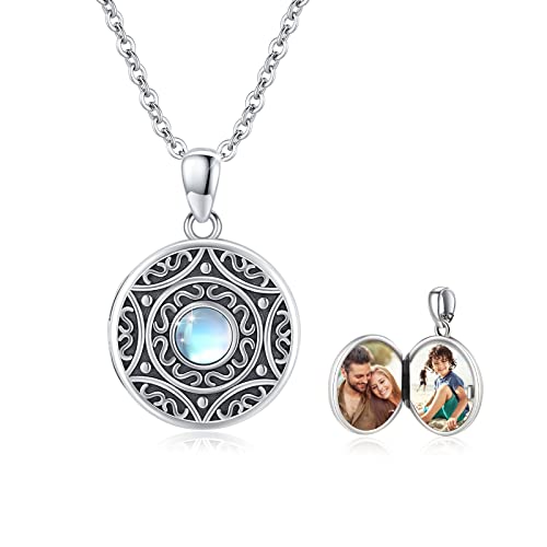 MEDWISE Medaillon Kette 925 Sterling Silber Damen Personalisierte Foto Anhänger Halskette Amulett Medaillon zum öffnen für Bilder Photo Erweitern Mondstein Schmuck Geschenke für Frauen Mädchen