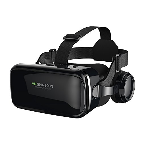 FIYAPOO VR Brille mit Kopfhörern Virtual Reality Headset 3D VR Headset Brille für 3D Filme Videospiele Kompatibel mit 4,7-6,6 Zoll iPhone Android Smartphones