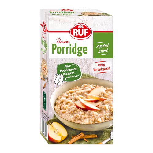 RUF Porridge Apfel Zimt, mit Vollkorn-Haferflocken, feiner Zimt-Note und getrockneten Apfel-Stückchen, für Zwischendurch, Vorratspackung, 1 x 400g