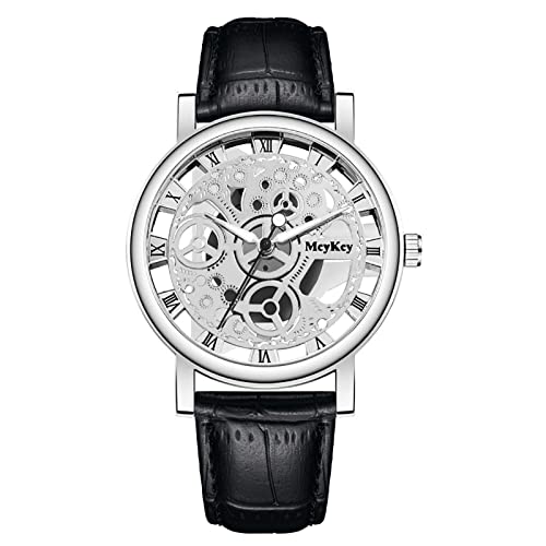 Männer Uhr Männer Business Luxusmode Herren Quarzuhr Männer Bottom Hollow Imitation Mechanische Uhr Männer Gürteluhr Armbanduhr Klein (Black, One Size)