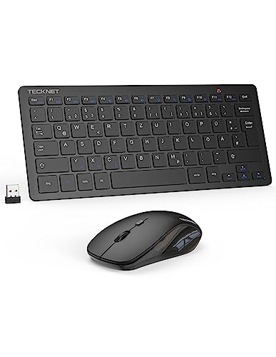 TECKNET Kabelloses Set, Deutsch QWERTZ Layout, 2.4 GHz Funk Mini Tastatur Mouse, 15m Reichweite Verbindung, Wireless Leise Funktastatur mit Maus für PC, Laptop, Smart TV