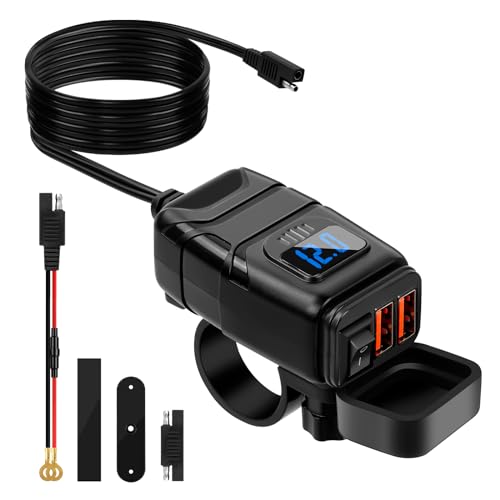 12V USB Steckdose Motorrad, Motorrad USB Ladegerät mit EIN-/Ausschalter und LED-Spannungsmesser, QC3.0 Motorrad Dual USB Ladegerät Wasserdicht für 12V-24V Motorrad Wohnmobil Boot (Dual USB)