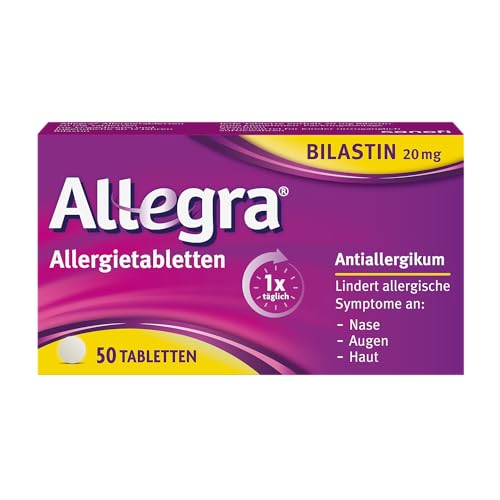 Allegra Allergietabletten 50 Stk – Antihistaminikum - Wirkstoff Bilastin - schnell und 24 Std wirksam bei Heuschnupfen, Tierhaar-, Hausstaumilben-, Schimmelpilzallergie, Urtikaria