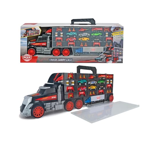 Dickie Toys Cleverer Autotransporter-der 62 cm Lange LKW sorgt gleichzeitig für Ordnung&großen Spielspaß. Ideales Spielzeug zum Mitnehmen für Reisen&Ausflüge! Inkl. 9 Metallfahrzeugen&Zubehör