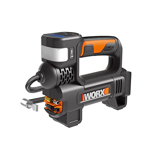 WORX WX092.9 Akku-Kompressor - 4 in 1: multifunktionale Luftpumpe mit punktgenauer Digitalanzeige & Druckkontrolle, Arbeitsleuchte & SOS-Notsignalleuchte - max. 10 bar - ohne Akku & Ladegerät