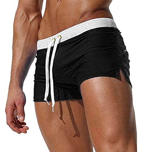 Shorts Herren Kurz Männliche Frühlings- Sommer-ultrakurze, farblich passende Shorts, Reißverschlusstasche, Schlitzhose, Beine, Strand, Schwimmen, Sportshorts Männer Kurz Sporthose Shorts (Black, XL)