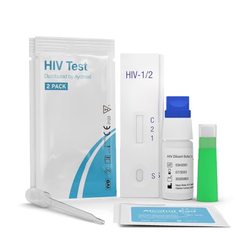 2 x Professionelle HIV test für Zuhause | HIV-1 & HIV-2 Schnelltest | 100% Empfindlichkeitsstufe | 99,79% Genauigkeitsstufe | Testen Sie das Blut auf Antikörper gegen das HIV