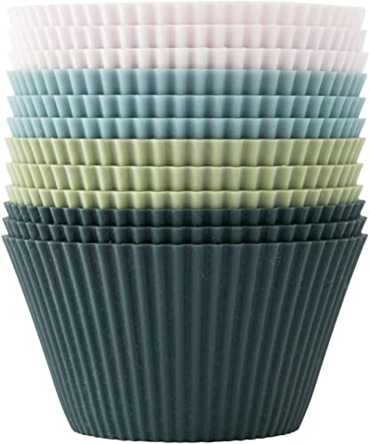 Lesipee Cupcake-Formen, Muffinformen aus Silikon Backform Standard Silikonformen für Muffins 4 Farben, 12er-Set Wiederverwendbare BPA-frei für Kuchen und Pudding (12er-Set Muffinformen)