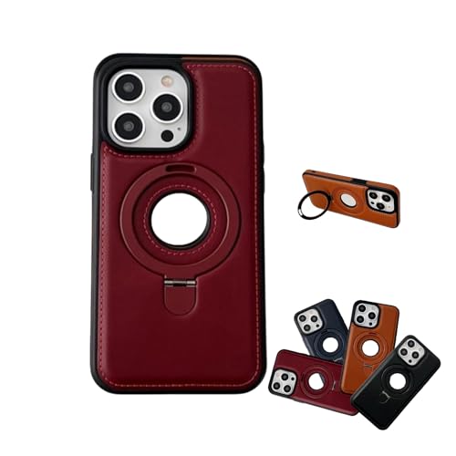 Jelaqmot Luxurious Leather Invisible Stand for iPhone Case, Luxurious Faux Magnetic Leaky Label Phone Case for iPhone 15/14/13/12 Pro Max (for iPhone15 ProMAX,Wine Red)