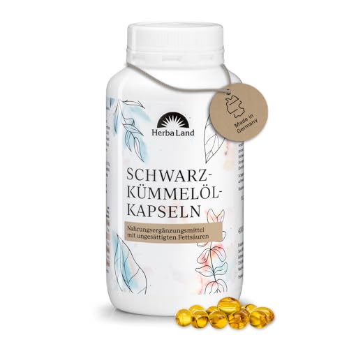 Herbaland Schwarzkümmelöl-Kapseln | 3000 mg Tagesdosis | Ägyptisch, bio & kaltgepresst | 400 Kapseln | Laborgeprüfte Qualität | Aus deutscher Herstellung