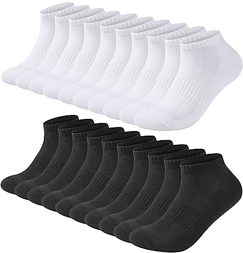 Blu Ninfee Sneaker Socken Herren Damen, 10 Paar Atmungsaktive Sportsocken Sneakersocken Damen Herrensocken Kurze Socken für Männer, Baumwollsocken Laufsocken Unisex, 5 Schwarz 5 Weiß, 39-42