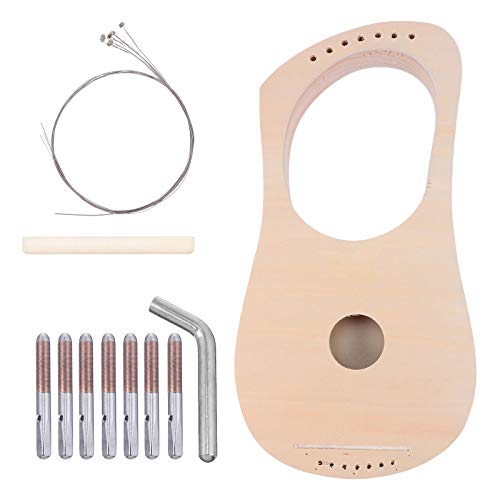 7-saitige Leiertrommel, antiker Stil, Lyra, Holzsaiteninstrument, DIY-Set, Lyra, Harfe, Material-Set, Bass-Holz mit Saitenpfosten, Saitensattel, Stimmschlüssel für Kinder, Geschenk