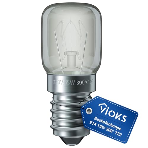 VIOKS Glühbirne E14 15W 230V 300°C 22mmØ 48mm für Neff AEG Bauknecht Herd Kühlschrank Mikrowelle - T22 Leuchtmittel E14 Lampe Kühlschrank Birne 15W - Leuchtmittel für Backöfen & Herde