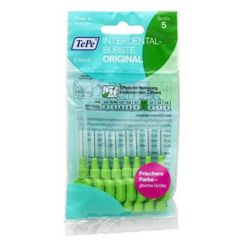 TePe Interdentalbürste Original Grün (ISO Größe 5: 0,8mm) / Für eine einfache und gründliche Reinigung der Zahnzwischenräume / 1 x 8 Interdental Bürsten