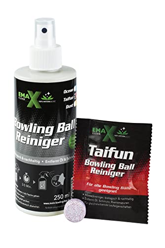 EMAX CLEAN Taifun | Bowling Ball Reiniger | Allzweck-Reiniger für alle Bowlingbälle | Effektive Reinigung von Bowling-Kugeln | Ball-Cleaner in Tab-Form | Made in Germany | Tab & Flasche