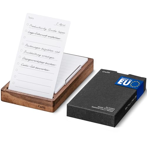 Calli® Edle To-Do Listen Halterung aus Walnussholz Starter Set [Patentiertes Design] Inkl. 50 Premium To-Do Karten in Geschenkbox - Mehr Fokus und Organisation (Starter Set)