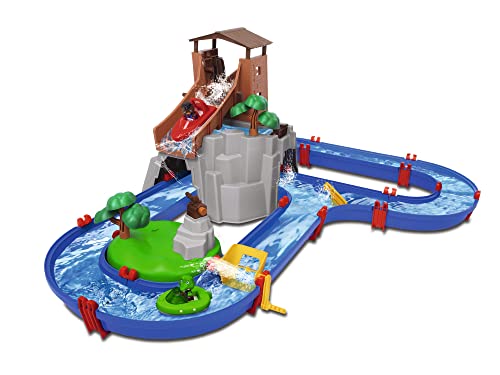 AquaPlay - Adventureland - Wasserbahn mit Berg, Turm und Stausee, Spieleset inkl. 2 Tierfiguren, Motorboot und Speedboot, für Kinder ab 3 Jahren