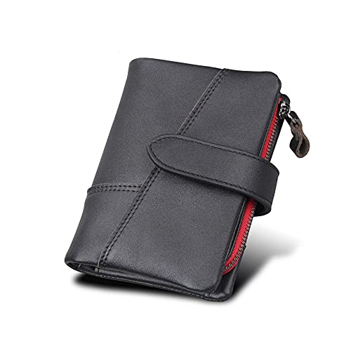 VOSMII Geldbörse RFID Herren Reißverschluss Brieftasche Münze Geldbörse Echtes Leder Männliche Kurze Brieftaschen (Color : Black)