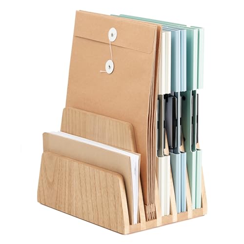 KIRIGEN Desktop File Document Holder Stand 5 Slots Mail Paper Organizer Desk Sorter Holder for File Document Organizer Stand for Home Office Original Holzfarbe