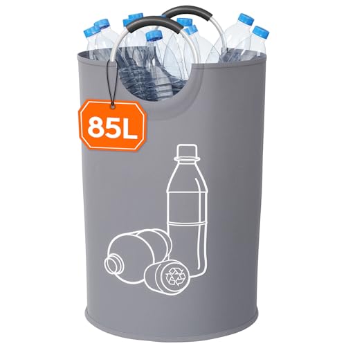 Lifewit 85L Pfandflaschen Sammelbehälter, Groß Pfandflaschen Aufbewahrung, Behälter Leergut & Altglas Aufbewahrung mit Softgrip-Griffen aus Aluminium, Flaschensammler Küche Abstellraum，Grau