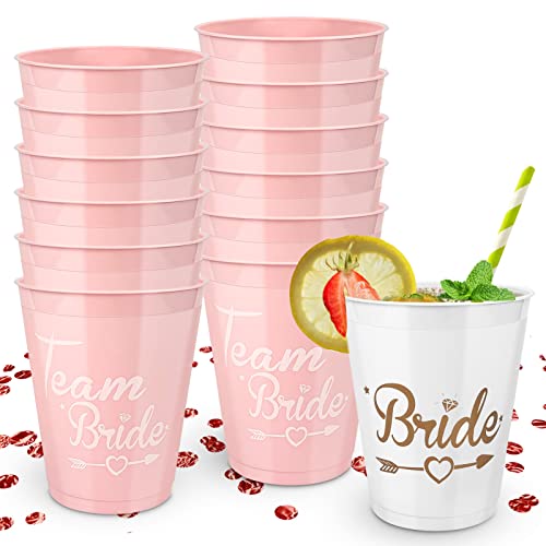 Bride Tribe Cups Party Braut Becher 1 Pcs Weiß Braut und 14 Pcs Pink Team Braut Dusche Becher ​Trinkbecher für Verlobungsfeier, Bridal Shower, Braut und Team Braut Tassen