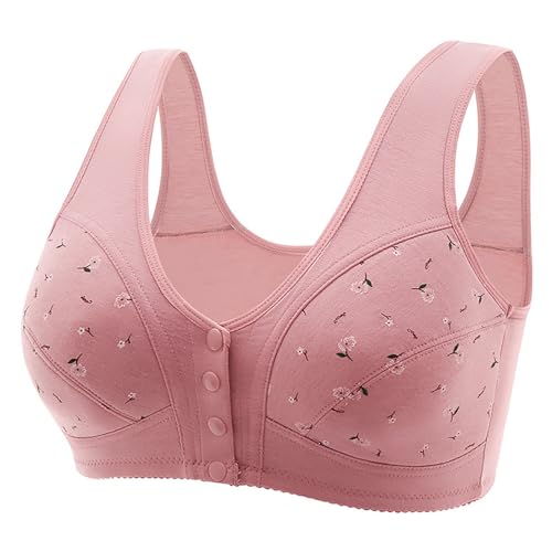 BH Vorderverschluss Große Größen Ohne Bügel Dünn Damen Unterwäsche mit Knopfleiste Vorne,Ohne Stahlring Nahtloser Push Up Solide BH, für Yoga,Schlaf,Große Frau Bustier BH (Rose Gold, 44)