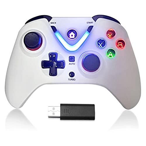 RALAN Kabelloser Game-Controller mit LED-Beleuchtung, kompatibel mit Xbox One S/X, Xbox Series S/X, PC Gaming Gamepad, Fernbedienung Joypad mit 2,4G Wireless Adapter, Rechargeable Battery (weiß)