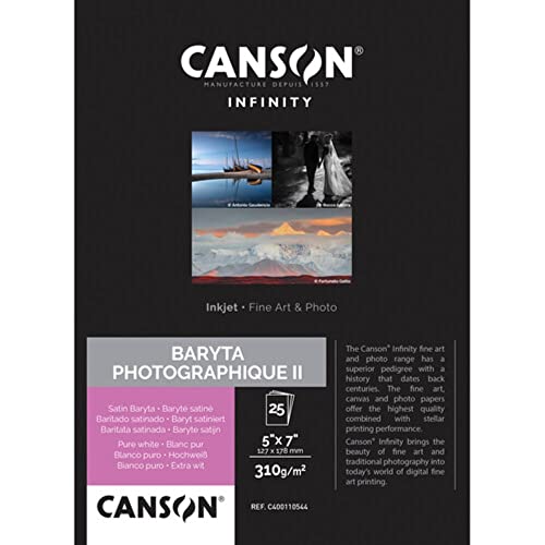 CANSON INFINITY BARYTA PHOTOGRAPHIQUE II 310, C400110544, Digital Fine Art Papier, MAßE 12,7cm X 17,8cm, 25 Blatt, 310 g/m2