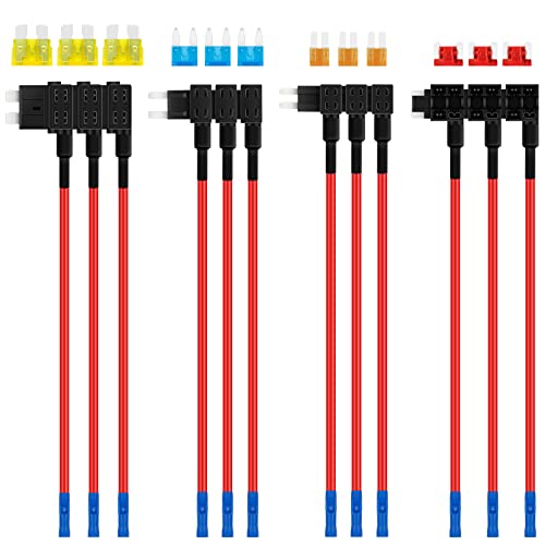 JatilEr Stromdieb 12 Stück, Stromdieb Sicherung Kfz Standard/Mini/Mikro2/Niedriges Profil Stromdieb Kfz 4 Typen ATO ATC ATM APM Stromdiebe Kfz mit Kfz Sicherung für Auto Lkw Boot