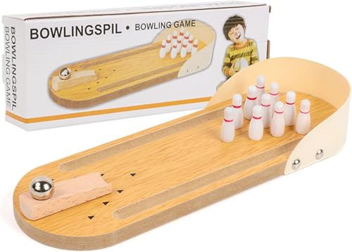 Wonjean Mini Bowling Spiel Dekompressionsspielzeug, Hölzern Tisch Bowling Klein und Exquisit, Tischbowling Lernspielzeug, Druck Abbauen, Tischkegelspiel für Heim- und Bürotische