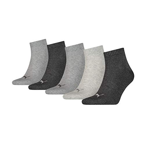 PUMA Unisex Puma Unisex Quarter Plain Sokken (5 stuks) Socks, Anthraci/L Mel Grey/M Mel Grey, 43-46 EU