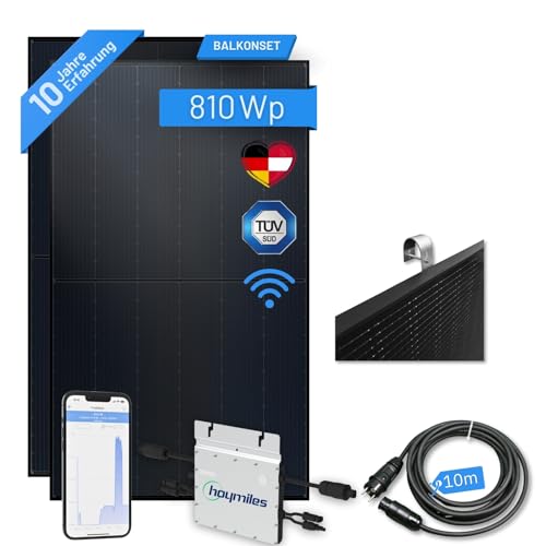 flex-energie Balkonkraftwerk Komplettset I 810Wp Solarmodul, Hoymiles HM-600 Wechselrichter, flache 0° Balkonmontage & 10m Kabel I PV-Anlage zur Energiegewinnung & Stromkosten-Einsparung