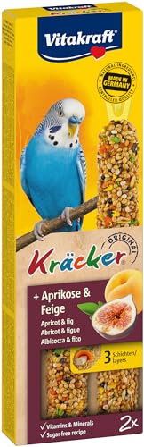 Vitakraft Kräcker, Knabberstangen für Wellensittiche, mit Aprikose und Feige, zur Schnabelpflege, ohne Zusatz von Zucker (1x 60g)