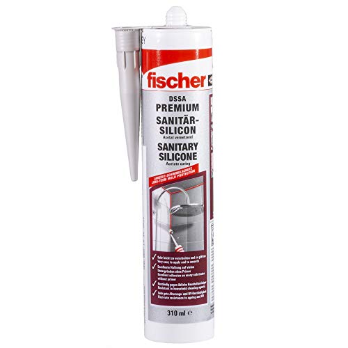 fischer Premium-Sanitärsilikon, Silikon zum Abdichten & Verfugen im Sanitär- und Küchenbereich, Kartusche für zahlreiche Anwendungen und Baustoffe, Langzeitschutz vor Schimmel, 310 ml, weiß